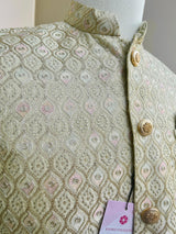 Pastel Pista Green Jacket for Men with Intricate Embroidery, thread and Sequence Work | Jacket for Kurta | Mens Wedding wear Outfits - Kaash