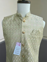 Pastel Pista Green Jacket for Men with Intricate Embroidery, thread and Sequence Work | Jacket for Kurta | Mens Wedding wear Outfits - Kaash
