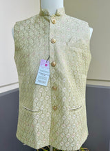 Pastel Pista Green Jacket for Men with Intricate Embroidery, thread and Sequence Work | Jacket for Kurta | Mens Wedding wear Outfits - Kaash