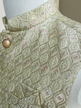 Pastel Pista Green Jacket for Men with Intricate Embroidery, thread and Sequence Work | Jacket for Kurta | Mens Wedding wear Outfits - Kaash