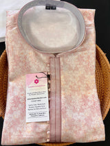 Pastel Tea Pink Designer Kurta with Floral Digital Print in Soft Silk Material | Floral Kurtas for Men | Pastel Color Mens Kurta - Kaash