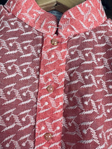 Peach Color Cotton Kurta Pajama Set for Boys with Lucknowi Chikankari Work - Kaash