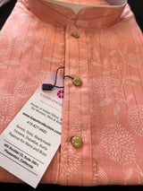 Peach Color Cotton Silk Kurta with Digital Prints and Zari Stripes | Mens Kurta Pajama Set | Mens Ethnic Wear - Kaash