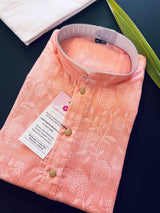 Peach Color Cotton Silk Kurta with Digital Prints and Zari Stripes | Mens Kurta Pajama Set | Mens Ethnic Wear - Kaash