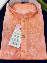 Peach Color Cotton Silk Kurta with Digital Prints and Zari Stripes | Mens Kurta Pajama Set | Mens Ethnic Wear - Kaash