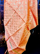 Peach Color Floral Jaal Soft Silk Dupatta | Light Weight | Indian Dupatta | Stole | Scarf | Gift For Her | Dupattas for Gift | Indian Gifts - Kaash