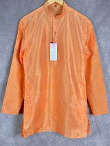 Peach Color Raw Silk Indian Men Short Kurta - Kaash