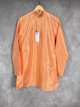 Peach Color Raw Silk Indian Men Short Kurta - Kaash