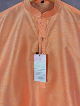 Peach Color Raw Silk Indian Men Short Kurta - Kaash