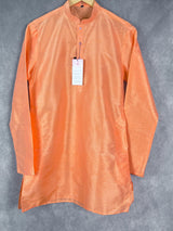 Peach Color Raw Silk Indian Men Short Kurta - Kaash
