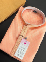 Peach Color Raw Silk Men Kurta Pajama Set with embroidery neckline | Mens Ethnic Wear| Indian and Pakistani Mens Wear | Kurta Pajama Sets - Kaash