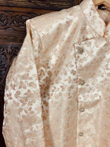 Peach Floral men's kurta pajama in soft silk with indo-western floral with balloon bottom — Kaash Collection
