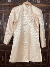 Peach Floral men's kurta pajama in soft silk with indo-western floral with balloon bottom — Kaash Collection