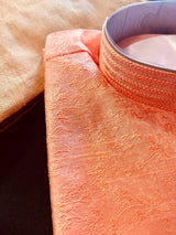 Peach Floral Self Embroidery design Men Kurta Pajama Set - Kaash