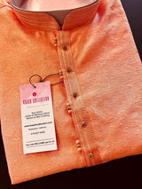 Peach Floral Self Embroidery design Men Kurta Pajama Set - Kaash