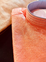 Peach Floral Self Embroidery design Men Kurta Pajama Set | Soft Silk Men Ethnic Wear| Designer Mens Wear | Indian Wedding Wear Kurtas - Kaash