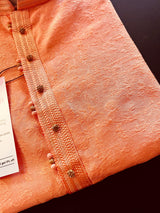 Peach Floral Self Embroidery design Men Kurta Pajama Set | Soft Silk Men Ethnic Wear| Designer Mens Wear | Indian Wedding Wear Kurtas - Kaash