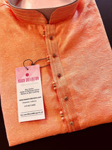 Peach Floral Self Embroidery design Men Kurta Pajama Set | Soft Silk Men Ethnic Wear| Designer Mens Wear | Indian Wedding Wear Kurtas - Kaash