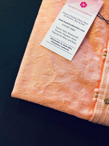 Peach men's kurta pajama in raw silk with floral self-embroidery on front, back & sleeves — Kaash Collection