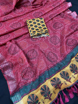 Pink 90 Count Linen Bandhani Bandhej Saree - Kaash