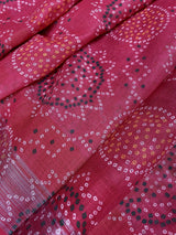 Pink 90 Count Linen Bandhani Bandhej Saree - Kaash