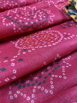 Pink 90 Count Linen Bandhani Bandhej Saree - Kaash