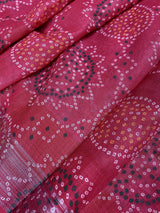 Pink 90 Count Linen Bandhani Bandhej Saree - Kaash