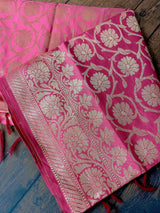 Pink Color Banarasi Silk Dupatta with Muted Gold Zari Weaved Dupatta | Light Weight Dupatta| Benarasi Dupatta | Gift For Her | Kaash - Kaash