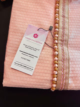 Pink men's kurta pajama in soft silk with small embroidery buttis with neckline detail — Kaash Collection