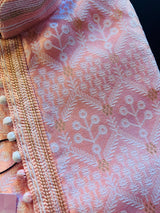 Pink men's kurta pajama in soft silk with zari weave designer pattern — Kaash Collection