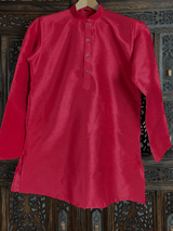 Pink Color Raw Silk Indian Men Short Kurta - Kaash