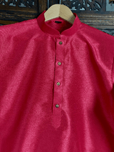 Pink Color Raw Silk Indian Men Short Kurta - Kaash