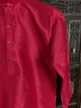 Pink Color Raw Silk Indian Men Short Kurta - Kaash