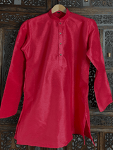 Pink Color Raw Silk Indian Men Short Kurta - Kaash