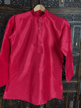 Pink Color Raw Silk Indian Men Short Kurta - Kaash