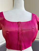 Pink Color Readymade Blouse with small Gold Color design in Brocade | Readymade Blouses | Pink Color Stitched Blouse | ReadytoWear Blouses - Kaash