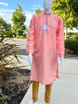 Pink men's kurta pajama in soft silk (non-pure) with self-embroidered floral pattern — Kaash Collection