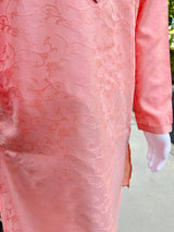 Pink Color Soft Silk Men Kurta Pajama for Men with Self Design material in Floral Pattern - Kaash