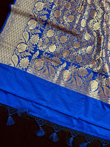 Pink with Blue Banarasi saree in banarasi silk with traditional floral with 7.5" border — Kaash Collection