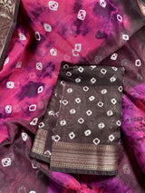 Pink with Brown Borders 90-Count Linen saree in 90 count linen with elephant & peacock motifs with brown borders — Kaash Collection
