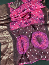 Pink with brown borders 90 count Linen Saree - Kaash