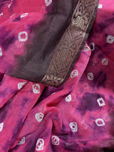 Pink with brown borders 90 count Linen Saree - Kaash
