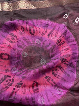 Pink with brown borders 90 count Linen Saree - Kaash