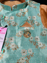 Pista Green Boys 3pcs Kurta Pajama with Jacket in Floral Pattern | Kids Wear | Boys Ethnic Wear | Boys Kurta Pajama | Kaash Collection - Kaash