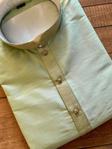 Pista Green men's kurta pajama in silk with simple designer silk with lining — Kaash Collection