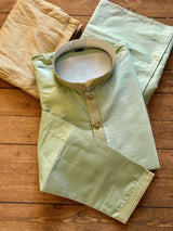 Pista Green men's kurta pajama in silk with simple designer silk with lining — Kaash Collection