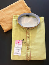 Pista Green men's kurta pajama in soft silk with plain body with neckline & collar detail — Kaash Collection