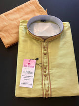 Pista Green men's kurta pajama in soft silk with plain body with neckline & collar detail — Kaash Collection