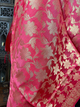Punch Pink Soft Silk Floral dupatta in soft silk (non-pure) with floral jaal with muted gold zari — Kaash Collection
