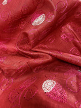 Red, Pink & White Pure Linen Embroidery saree in pure linen by linen with floral embroidery with zari borders — Kaash Collection